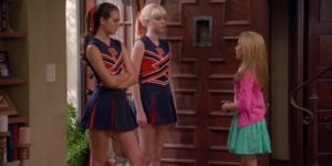 Cheerleaders Maddie (Kaylee Bryant) and Trish (Brooke Laver) recruit Avery in "Dog with a Blog" (2013) - source: Disney Channel